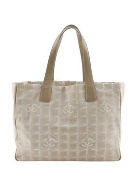 Chanel New Travel Line Tote MM Nylon Canvas Beige